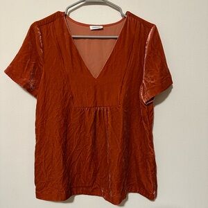 Sundance Briella crushed velvet silk blend orange vneck boho top size medium?